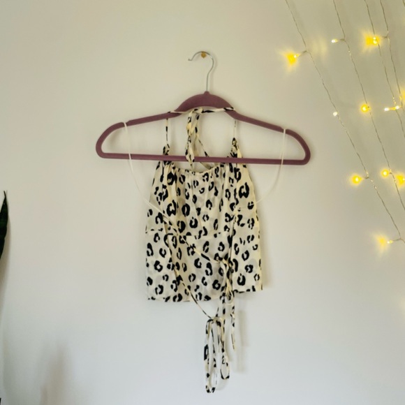 Reformation Wade 100% Silk Snow Leopard Satin Halter Top L - Picture 4 of 7